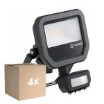 Lot 4x Ledvance Projecteur LED Aluminium Noir 8W 1200lm 100D - 840 Blanc Froid | IP65 - Détecteur de Mouvement et de Lumière - Symétrique
